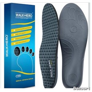 Walk Hero Plantar Fasciitis Feet Insoles High Arch Orthotics Mens Size 11-11 1/2